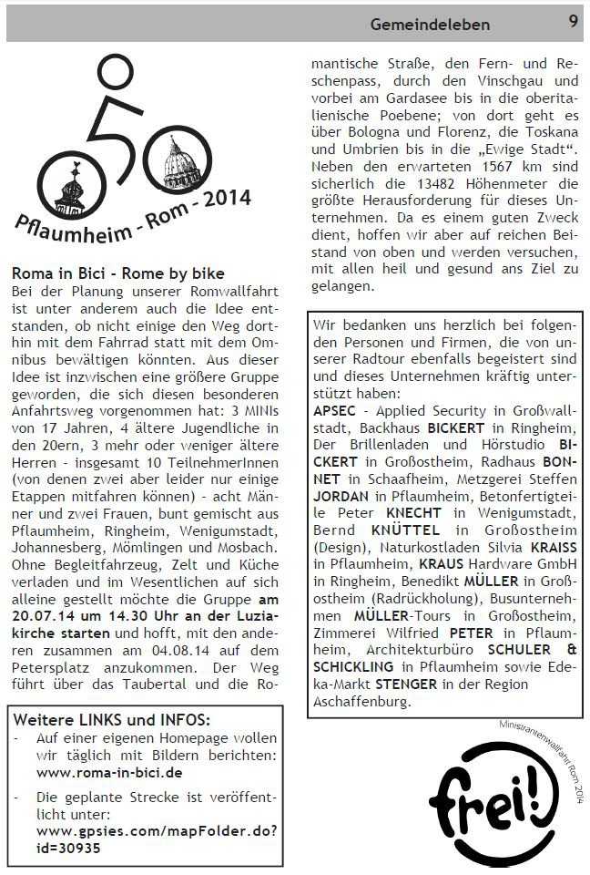 Bachgau Pfarrbrief Nr. 19 Seite 9 - Roma-in-Bici